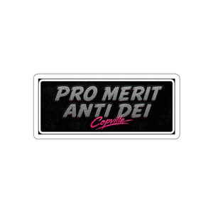 Pro Merit Anti Dei Die-Cut Sticker — Retro Black & Pink Laptop Decal