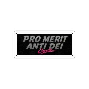 Pro Merit Anti Dei Die-Cut Sticker — Retro Black & Pink Laptop Decal