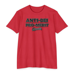 Anti-Dei Pro-Merit Graphic T-Shirt — Vintage Collegiate Script Tee
