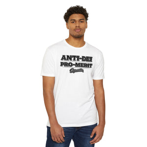 Anti-Dei Pro-Merit Graphic T-Shirt — Vintage Collegiate Script Tee