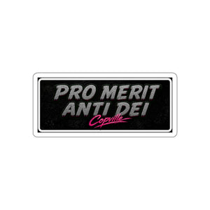 Pro Merit Anti Dei Die-Cut Sticker — Retro Black & Pink Laptop Decal