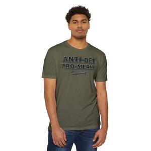Anti-Dei Pro-Merit Graphic T-Shirt — Vintage Collegiate Script Tee