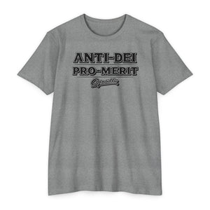 Anti-Dei Pro-Merit Graphic T-Shirt — Vintage Collegiate Script Tee
